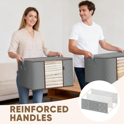BALEINE Clothes Storage Bags - 24 Gallon Containers with Reinforced Handles | Sturdy Zipper, Grey, 2 Pack
