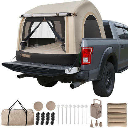 TIPHOPE All-in-One Inflatable Truck Bed Tent with Mattress for 5.5-6.5FT,Built in Wireless Rechargeable Air Pump,3 Mins Fast Setup,Waterproof PU 2000MM Pickup Truck Tent for Camping Road Trip