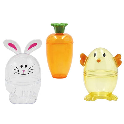 The Dreidel Company Fillable Easter Carrots, Bunny, and Chick 6-Pack Containers, Perfect Characters for Easter Egg Hunt, Basket Stuffers Filler, Surprise Carrot, Classroom Price Supplies, Party Favor