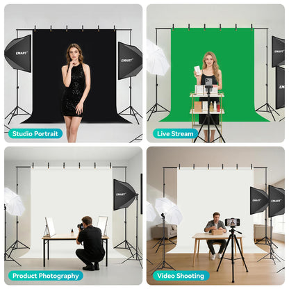 EMART 8.5 x 10 ft Backdrop Support System, Professional Photography Lighting Kit with 5500K 50W LED, 6 * 9ft Backdrop *3, Reflector,Umbrellas&Softbox Lighting Kit for Studio, Portrait, Video Shooting
