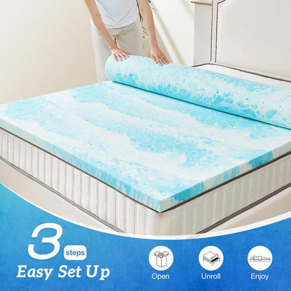 Sweetcrispy Memory Foam Mattress Topper - 4 Inch Gel-Infused Cooling Pad for California King Bed | CertiPUR US Certified, Breathable Design