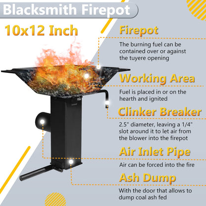 10x12 Inch Welded Blacksmith Firepot 2600F Rated Blacksmith's Welded Coal Forge for Forging Blacksmith Tools Knife Making Farrier Equipment