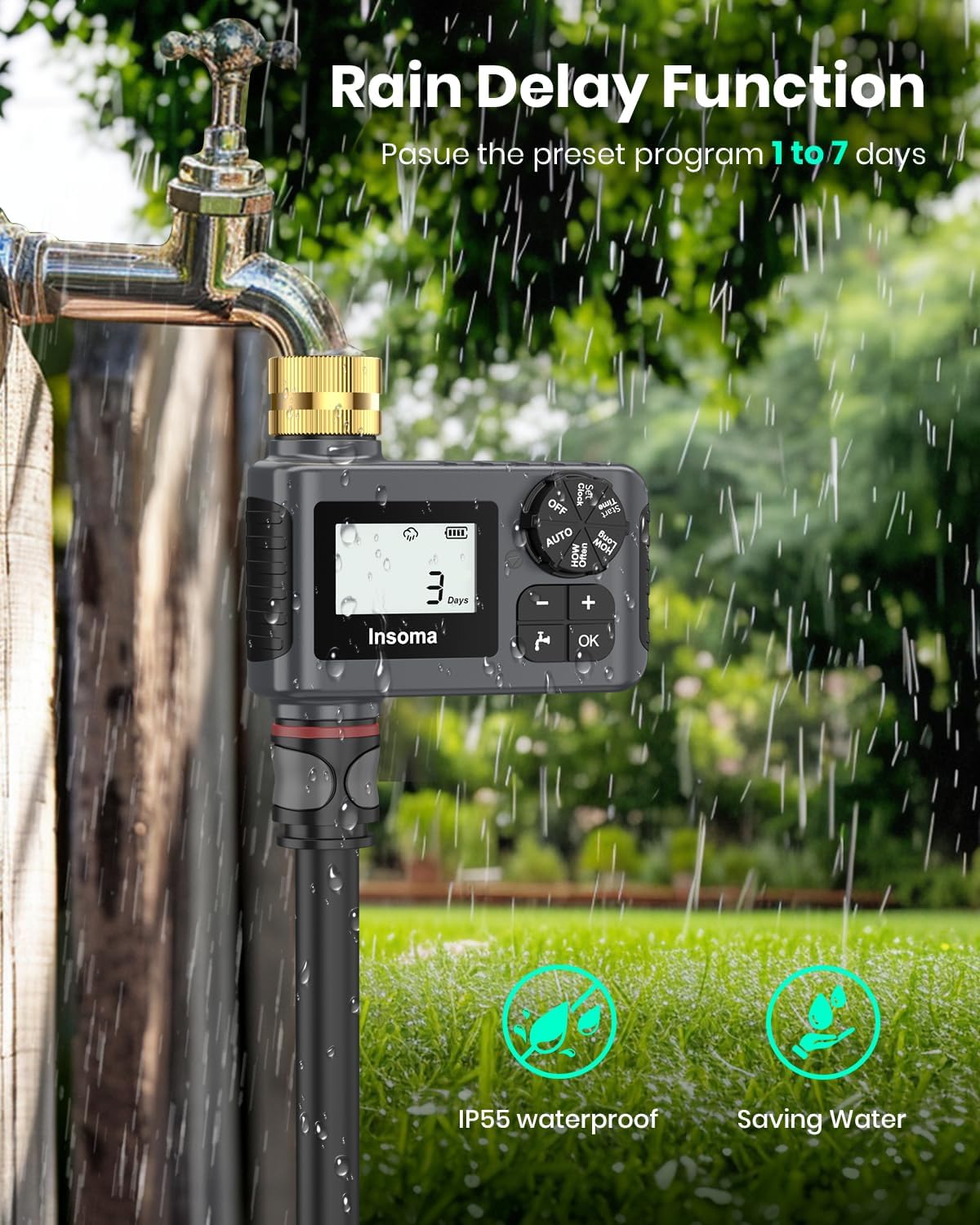 Skiennix Water Timer - 2 PCS Brass Inlet Sprinkler Timer with Rain Delay & Automatic Drip Irrigation System for Lawn Care