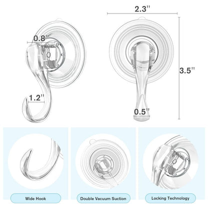 VIS'V Suction Cup Hooks, Small Shower Suction Hooks with Wipes, Heavy Duty, Removable and Reusable, Clear, 2 Pcs