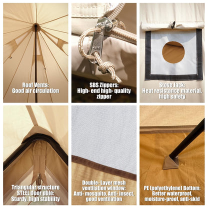 ShinHye Canvas Bell Tent Yurt Tent 4 Seasons for Camping 100% Cotton Glamping Tents with Stove Jack, Family Camping Outdoor Hunting Party (3M- 9.8FT)