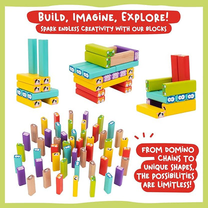 Nene Toys Wooden Tumble Tower Game with Animals &amp Colors 4-in-1 Educational Family Board Game for Kids Ages 3-9 Creativity &amp Cognitive Skills Booster - Gift for Boys Girls 3+ Years