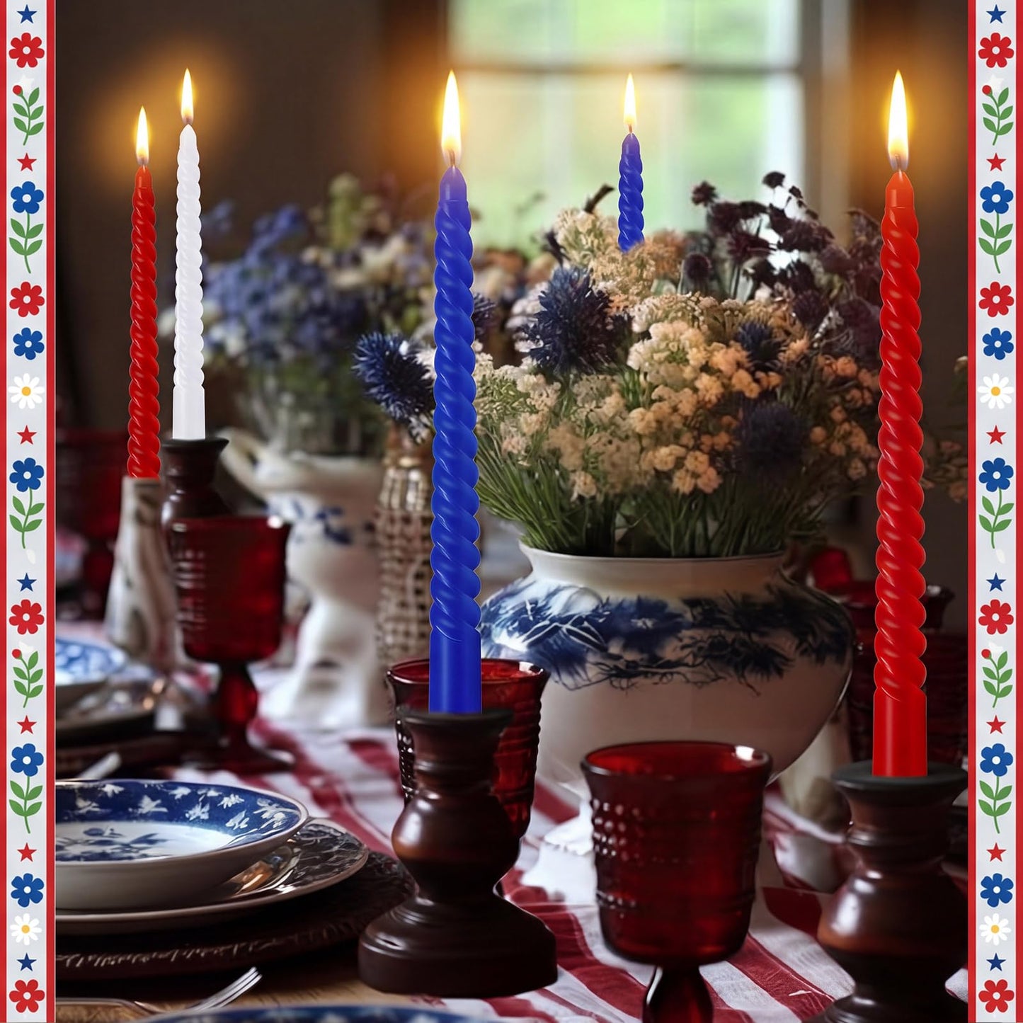 Conelist 12 Pack Red White Blue Spiral Taper Candles Patriotic Flameless Candles Unscented Dripless Twisted Candle Decor with Box 10 Inch for 4th of July 250 Anniversary Independence Day