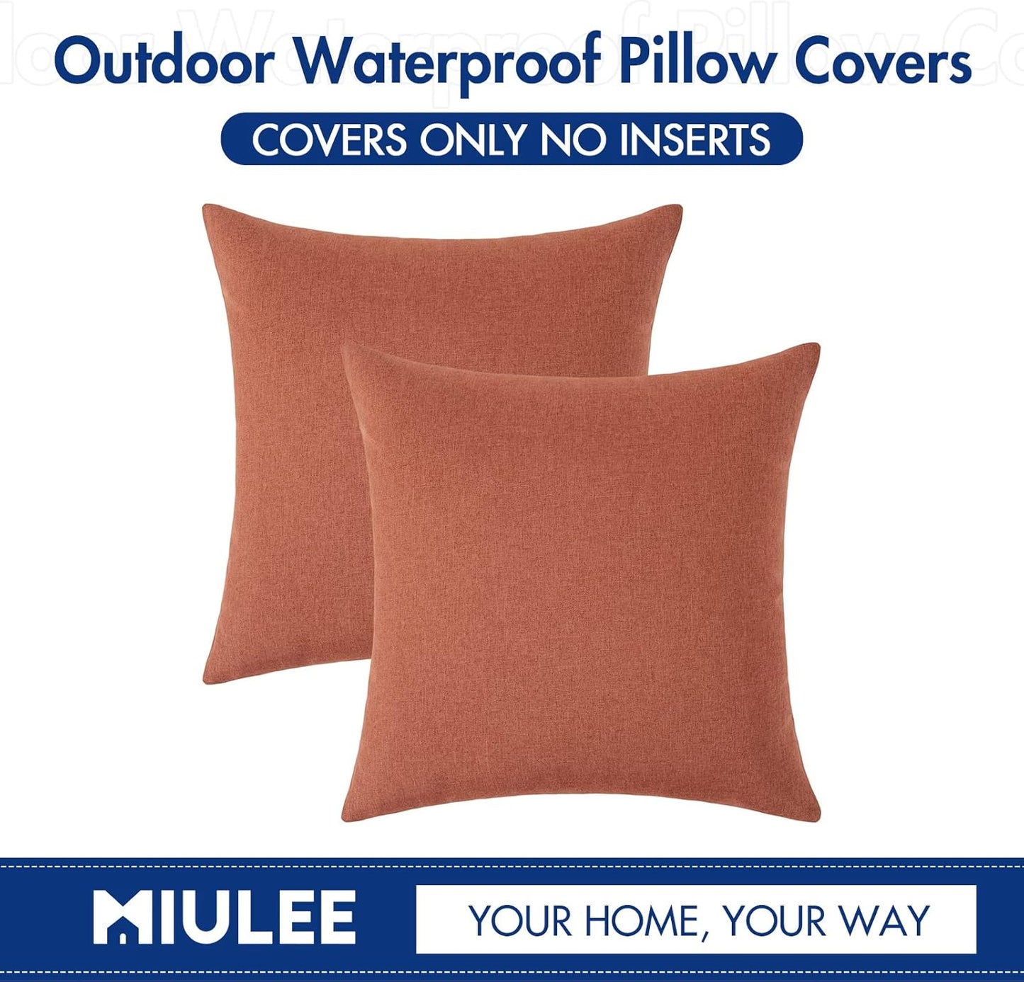 MIULEE Decorative Outdoor Throw Pillow Covers - Waterproof Faux Linen Cushion Cases | 12x12 Inch Coral Red (Pack of 2)