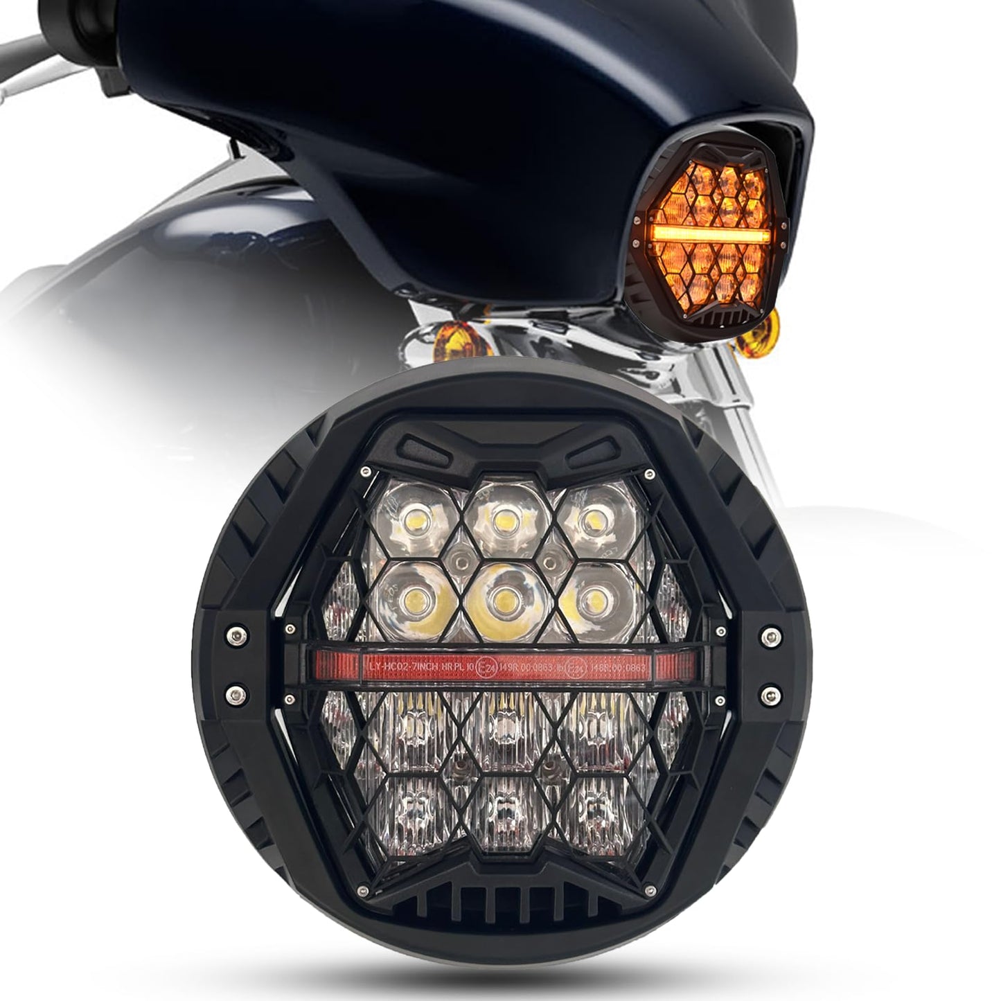 bamotop 120W 7'' Motorcycles LED Headlight With Amber DRL Hi/Lo Beam Headlamp for Harley Davidson Touring Street Glide 2014-2023 [Plug And Play]