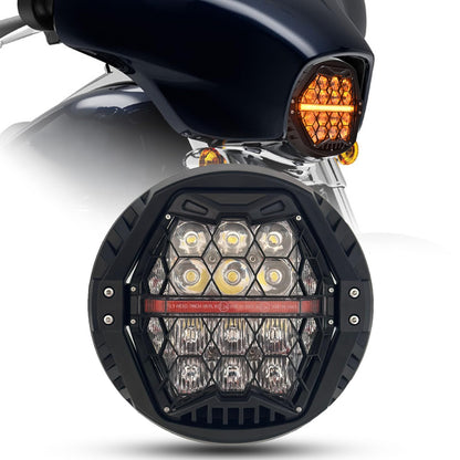 bamotop 120W 7'' Motorcycles LED Headlight With Amber DRL Hi/Lo Beam Headlamp for Harley Davidson Touring Street Glide 2014-2023 [Plug And Play]