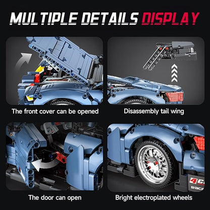 Remote Control Car Building Kit 1:10 M4 Champion Racing Car Building Blocks and Challenge Construction Toys Gift for Technical Enthusiasts Adults&ampBoys Age 14+ with Motors Light Battery (2280PCS