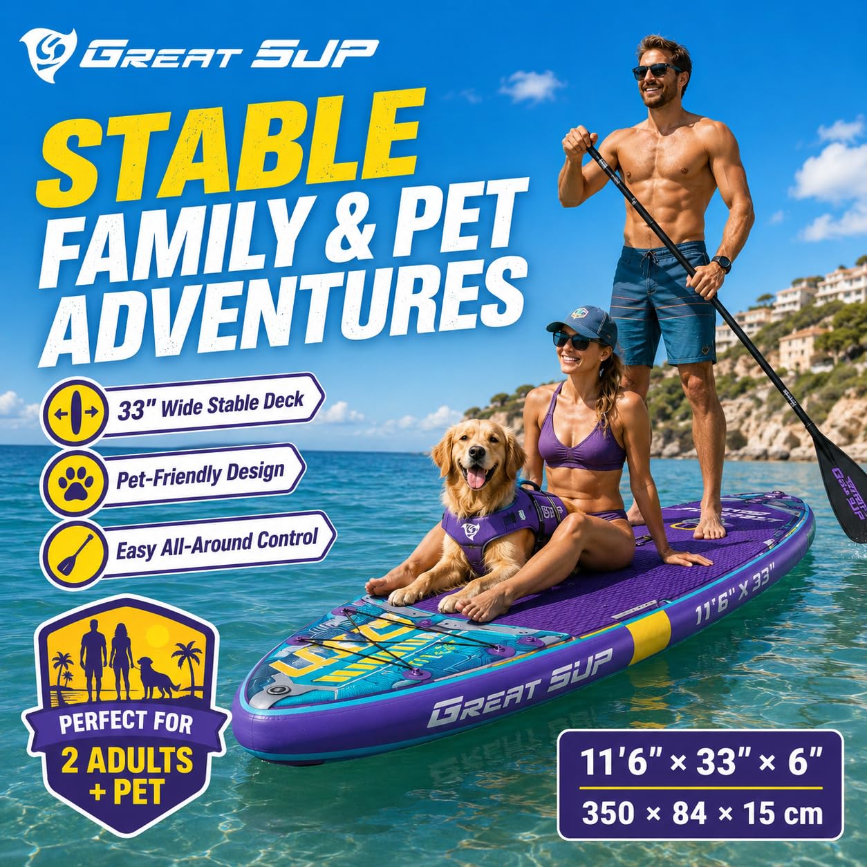 11'6'' Inflatable Stand Up Paddle Board for Adults, Non Slip Deck Blow Up Paddle Board for Fishing Yoga, Paddleboards with SUP Accessories, Fins, Leash, Air Pump, Seat, Backpack