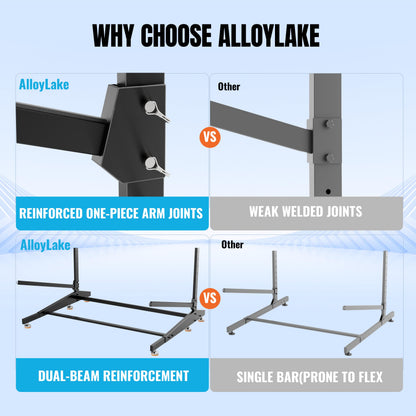 AlloyLake Freestanding Kayak Storage Rack, 2-Tier Heavy Duty Outdoor Canoe Stand for Garage & Dock, Holds 220 lbs, Rust-Proof 304 Stainless Steel Hardware (Black)