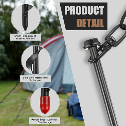 Reginary 24 Pcs Ground Anchors Screw in Tent Stakes Heavy Duty Trampoline Anchors High Wind for Camping Canopy Carport Sheds Beach Sand Stakes Metal Swing Set (Black)