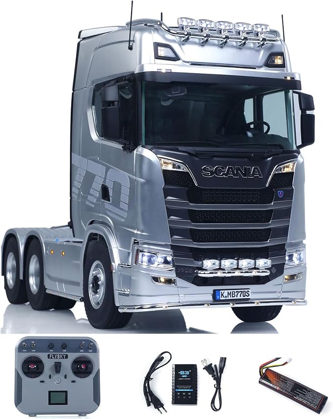 KABOLITE 1/14 6x6 770S 100 RC Tractor Truck Lorry Car 2Speed Gearbox Differential Lock RTR Model for Adult(Silver) Fit with Semi Trailer Flatbed 1502 TH16848 1/14 2Axle Trailer TH01024