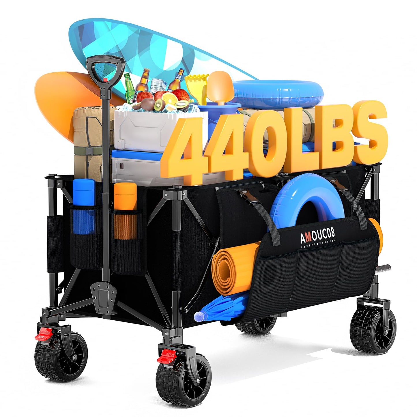 300L Large Wagons Carts Foldable, Heavy-Duty Collapsible Wagon Cart with All-Terrain Wheels, 440 lbs Capacity, Compact Folding Wagon for Camping, Beach, Sports, and Outdoor Hauling