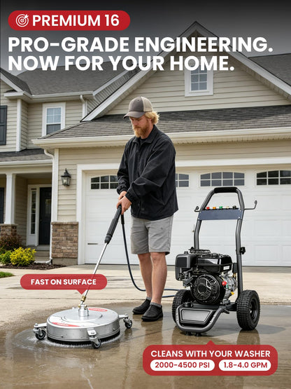 WOJET 16" Stainless Steel Pressure Washer Surface Cleaner, Professional Grade Power Washer Surface Cleaner Attachment for Concrete Driveway, Patio, Deck, Sidewalk, Fits Gas & Electric Washers 4500 PSI