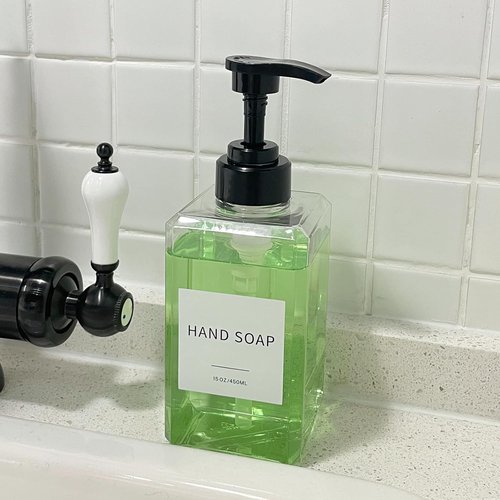 Clear Soap Dispenser - Waterproof Labels & Thickened Plastic | 15oz 2-Pack for Bathroom & Kitchen