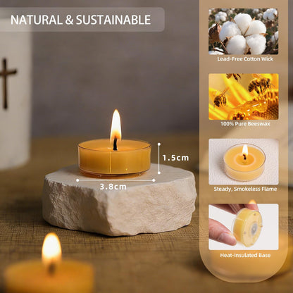 Uniteland Beeswax Tealight Candles, 60 Pack Pure Natural Beeswax Meditation Candles for Home, Organic Unscented Tea Lights for Essential Oil Burners, Party,Smokeless,Non Toxic,Yellow,2-Hour