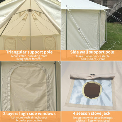 DANCHEL OUTDOOR B6 4 Season High Wall Yurt with Stove Jack, No Center Pole, Flame Retardant 900D Oxford Large Bell Tent Cabin House 4-5 Person Family Glamping, 13ft/4m