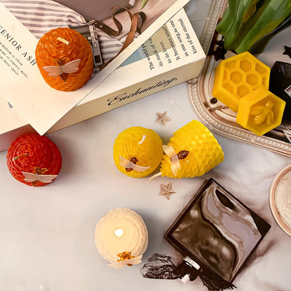 Lacaser Beeswax Candles Bulk Set of 12, Bee Candles with Little Bee Ornament Decors, Bee Themed Gift,Unscented&Smokeless &Dripless, Dia 1.77" x1.97" Each, Yellow