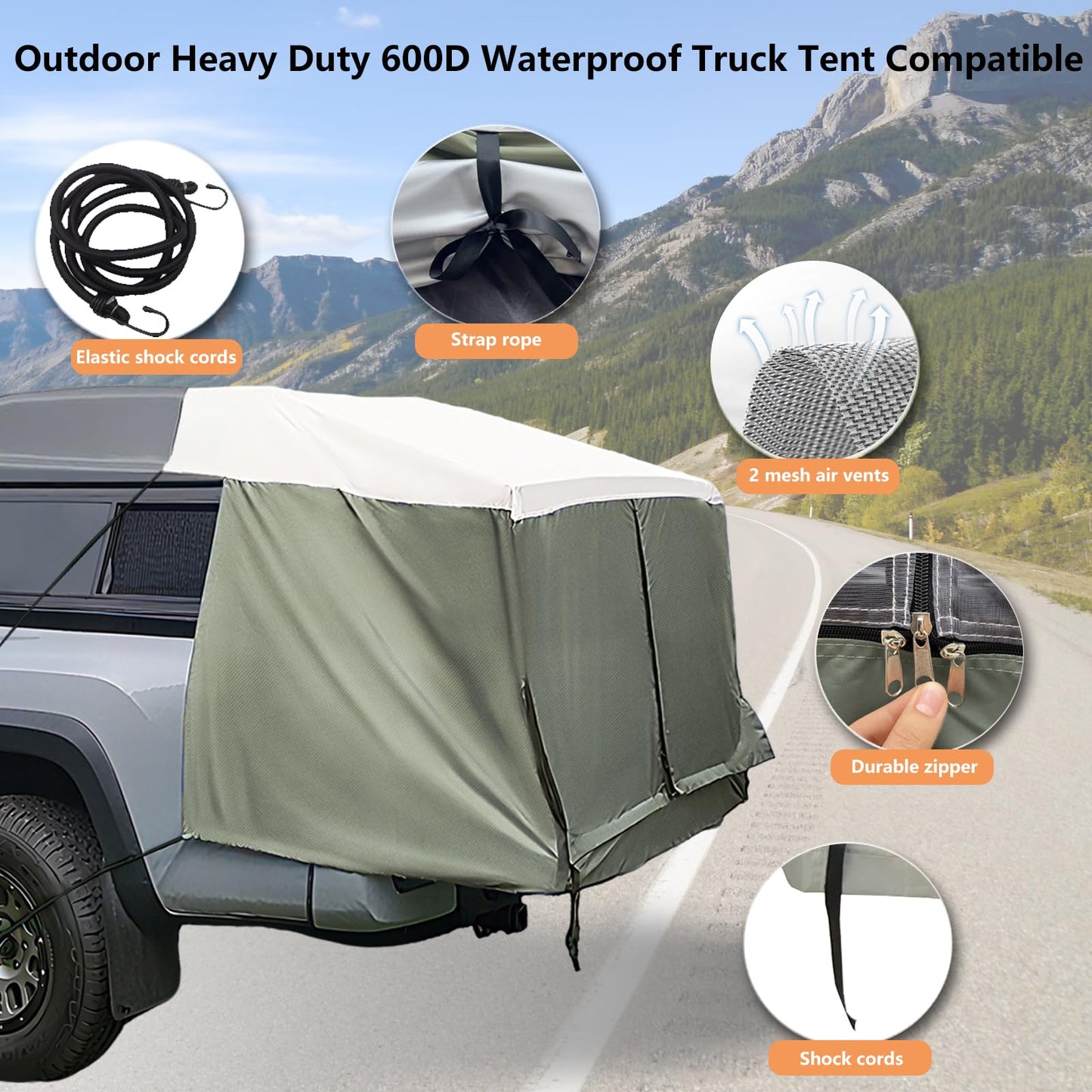 Full-Size Truck Bed Tent,Outdoor 600D Waterproof Truck Tent Compatible with Fits Ford F-150,Chevy Silverado,Toyota Tundra,Tacoma (2005+),Tailgates 58" Designed for Full-Size Trucks with Caps