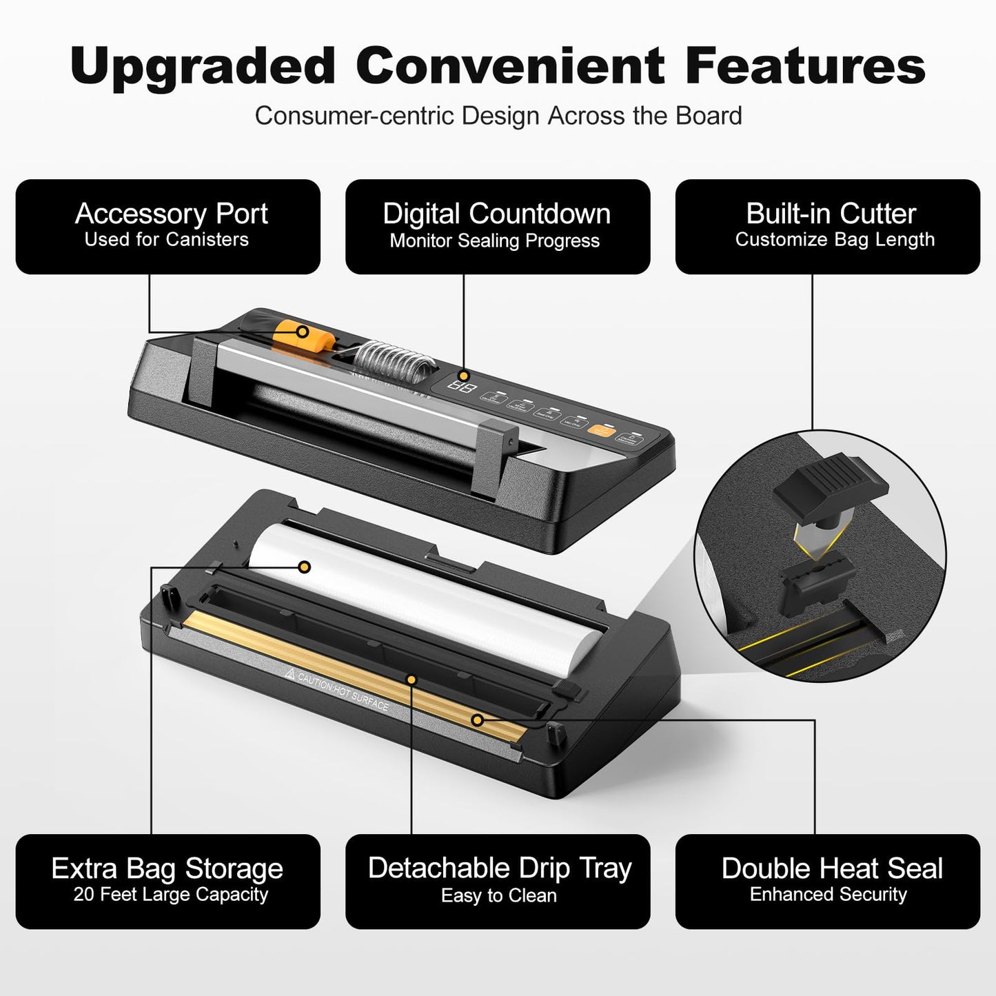 Next-Gen Vacuum Sealer Machine, Food Vacuum Sealer with Powerful Suction Pump, Dual-System for Valve&Textured Bags, Canisters & Marinate, Dual-Heat Seal for Dry&Moist Food, Built-in Cutter&Bag Storage