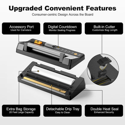 Next-Gen Vacuum Sealer Machine, Food Vacuum Sealer with Powerful Suction Pump, Dual-System for Valve&Textured Bags, Canisters & Marinate, Dual-Heat Seal for Dry&Moist Food, Built-in Cutter&Bag Storage