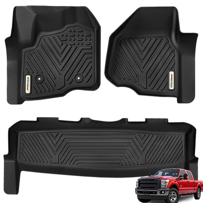 YITAMOTOR Floor Mats Fit for 2012-2016 Ford F250/F350/F450/F550 Super Duty SuperCrew/Crew Cab, TPE All Weather Custom Fit Floor Liner for F-250/F-350/F-450/F-550 Carpet Floor, 1st & 2nd Row Mats Black