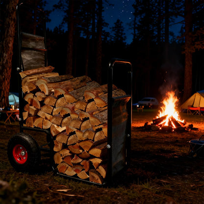 KAIDIDA Firewood Cart with Wheels: 44 X 27 X 20 in Heavy Duty 260 lbs Load for Garden Backyard Fireplace Men Women Use