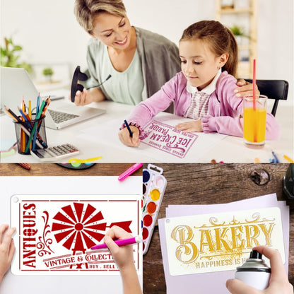 Farmhouse Stencils for Painting on Wood Kitchen Paint Stencils Flower Farm Vintage Sign Craft Stencils for Wood Burning Projects Reusable Wall Fabric Canvas (16 Farmhouse)