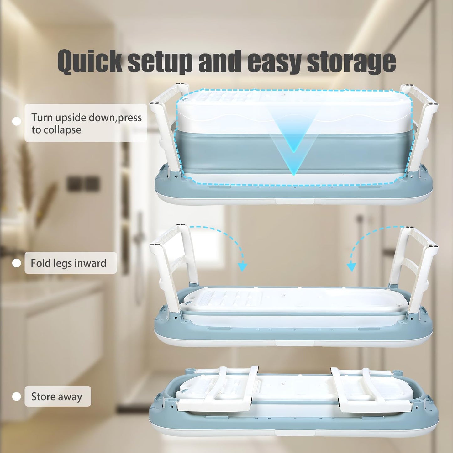 50" Foldable Bathtub for Adults, Large Portable Bath tub with Storage Basket, 1.3 Meter Foldable Bathtub with Thermal Cover for Indoor/Outdoor Use (Blue-50in)