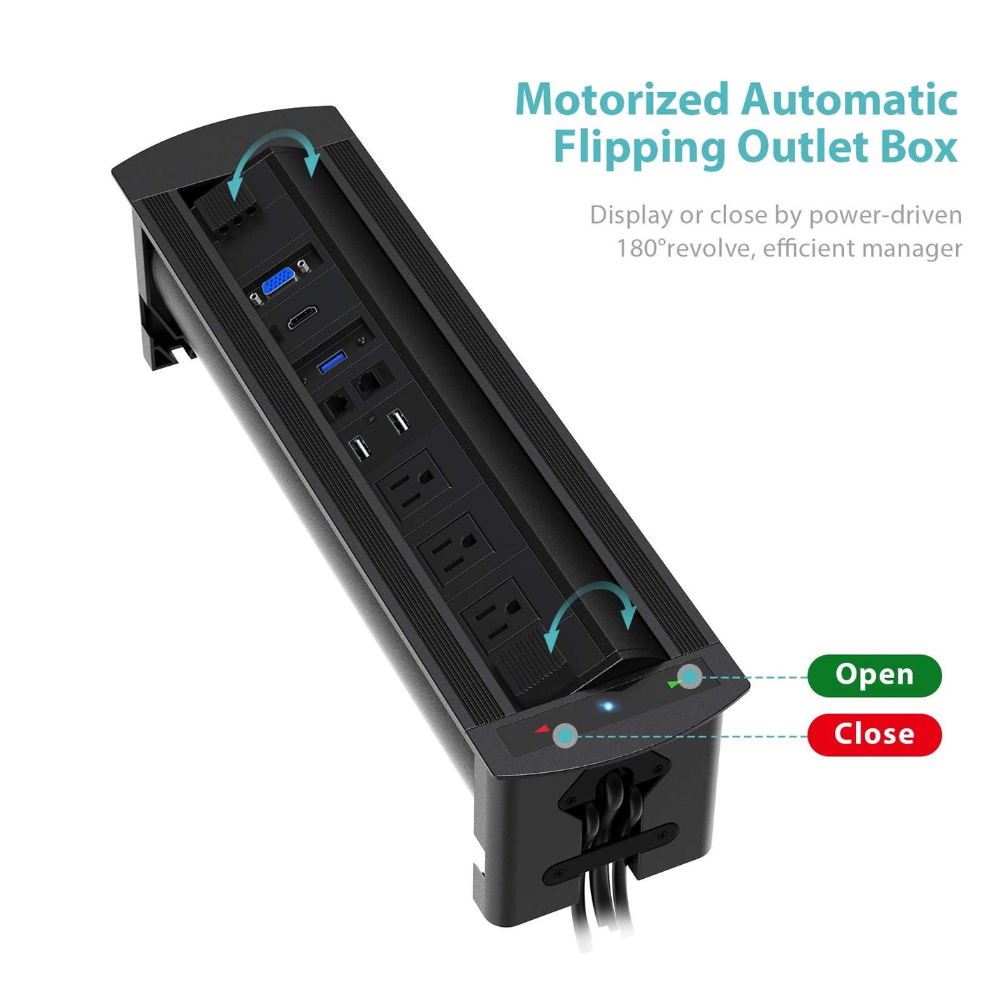 WEBANG Motorized Automatic Recessed Connectivity Box Outlet for Conference Room Table with 3 AC Receptacle, 2 RJ45, 2 USB Charger, 1 USB3.0, 1 HDMI, 1 VGA, Black