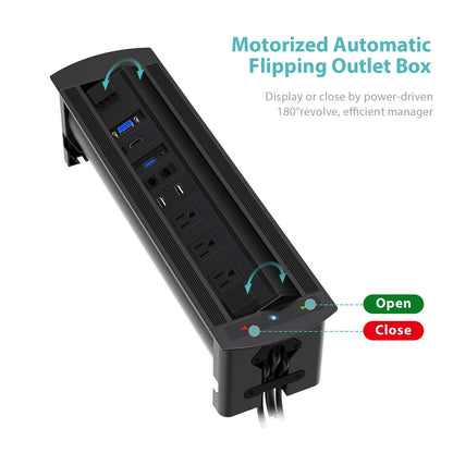 WEBANG Motorized Automatic Recessed Connectivity Box Outlet for Conference Room Table with 3 AC Receptacle, 2 RJ45, 2 USB Charger, 1 USB3.0, 1 HDMI, 1 VGA, Black