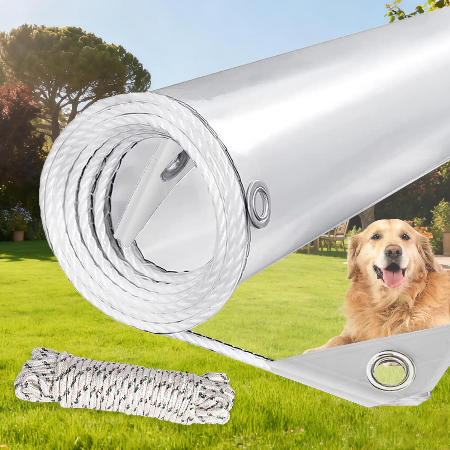 LC&QS Clear Tarps Heavy Duty PVC, Transparent Tarp Durable Waterproof Dustproof Windproof, Tarpaulin with Grommets & Ropes for Greenhouse, Patio, Garden, Pavilion, Chicken, Porch, Outdoor (10' x 12')