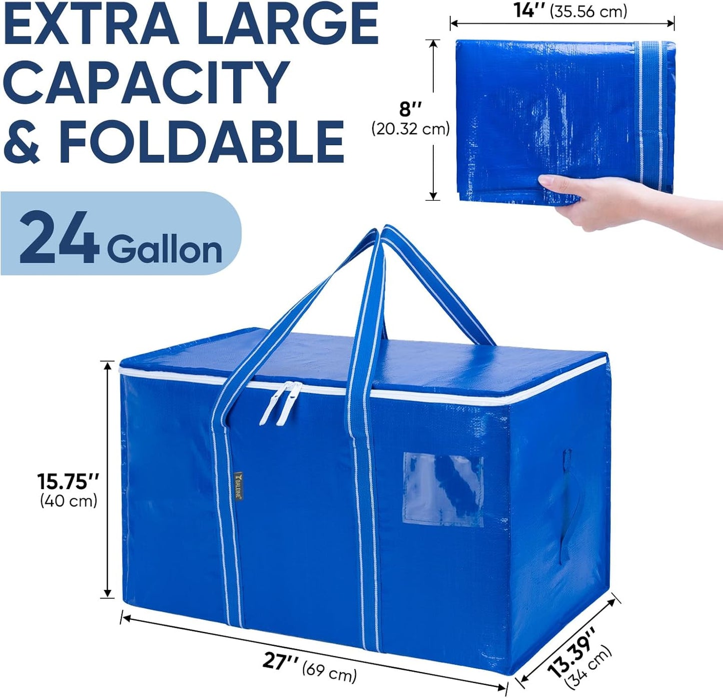 BALEINE Oversized Moving Bags - Heavy-Duty Storage Totes with Reinforced Handles | 6-Pack in Royal Blue