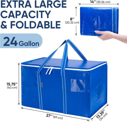 BALEINE Oversized Moving Bags - Heavy-Duty Storage Totes with Reinforced Handles | 6-Pack in Royal Blue