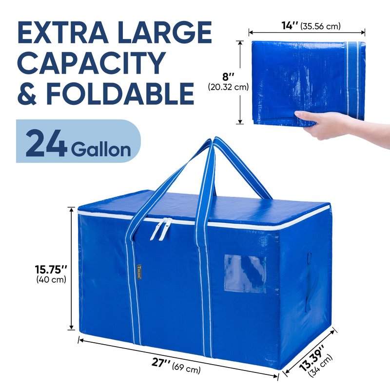 BALEINE 2-Pack Oversized Moving Bags with Reinforced Handles, Heavy-Duty Storage Tote for Clothes, Moving Supplies (Royal Blue, 2-Pack)