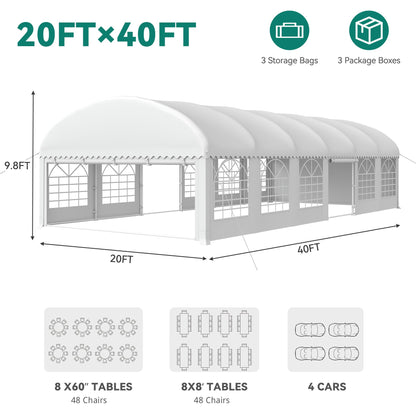 YITAHOME 20x40FT Party Tent Outdoor Wedding Event Shelters Arch Top Heavy Duty Galvanized Steel Arch Top Canopy with Large White Roof, Removable Sidewalls & 3 Storage Bags