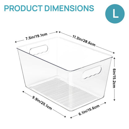 Vtopmart Clear Plastic Storage Bins, 6 PCS Pantry Organizer Bins with Handle for Refrigerator, Fridge, Cabinet, Kitchen, Countertops, Cupboard, Freezer Organization and Storage, Large