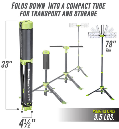 PowerSmith Voyager PVLR8000A 8000 Lumen Collapsible Cordless Tripod LED Work Light with Battery, Charger & Carry Bag Included. Optional 3-Way Power, Remote Control , Black
