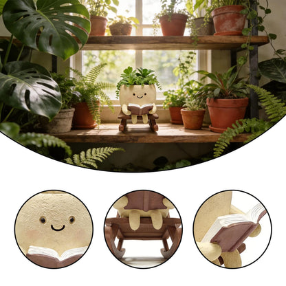 DZHPSRSZ Cute Plant Pots Rocking Chair Reading Planter, Unique Planters for Indoor Plants with Drainage Hole, Cute Planters Creative Plant Pot,Ideal Choice