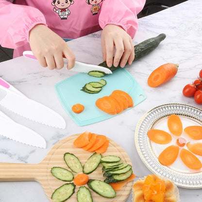 20 PCS Toddler Kitchen Knife Baking Tools Set, Pink Kid Safe Knives for Cutting with Cutting Board