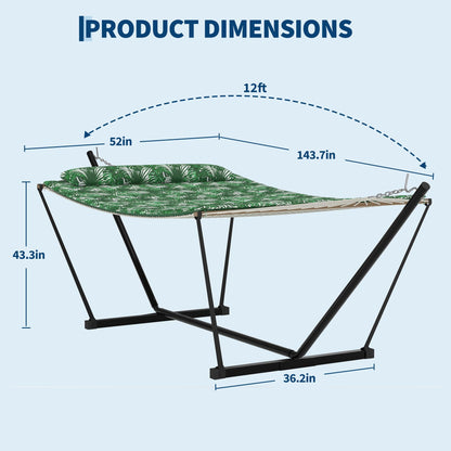 2 Person Outdoor Hammock with Stand, Person Cotton Rope Hammock with Polyester Pad, Portable Hammock with Carrying Bag, for Patio, Garden, Beach, Backyard Camping