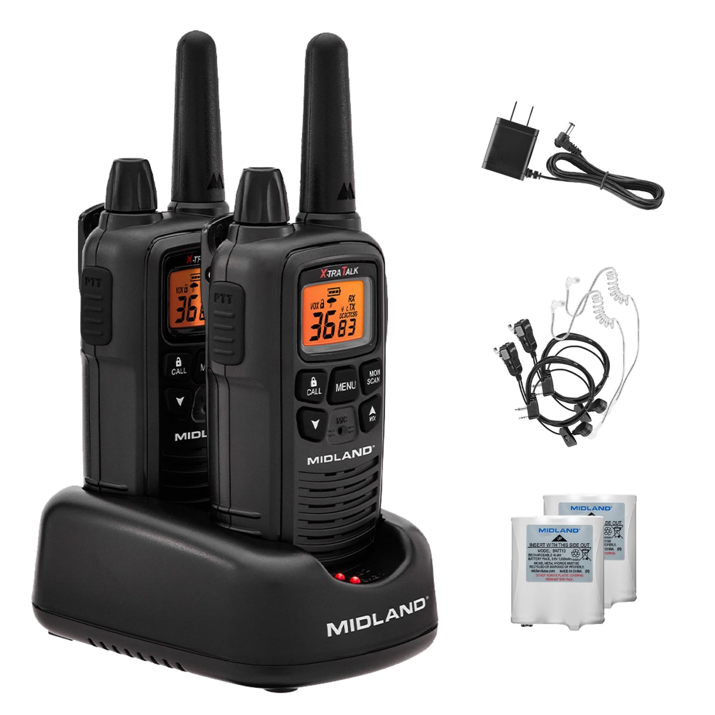 Midland LXT600BBX4 FRS Business Walkie Talkies - Long Range 36-Channel Two-Way Radios with Headsets and Charging Base, NOAA Weather Alerts (8-Pack, Black)