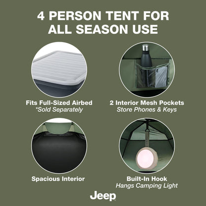 Jeep Compass 4-Person Pop Up Instant Tent by Delta Children with Carry Bag, Stakes and Guy Lines – Waterproof - UPF 50+Protection, Olive Green
