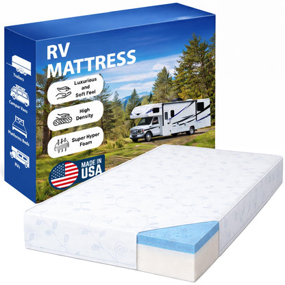 Greaton, 8-Inch Gel Memory Foam RV Mattress Replacement, Medium Firm, Travel Camper Trailer Truck and Bunk, Pressure-Relief Support, Made in USA, 72" x 30"