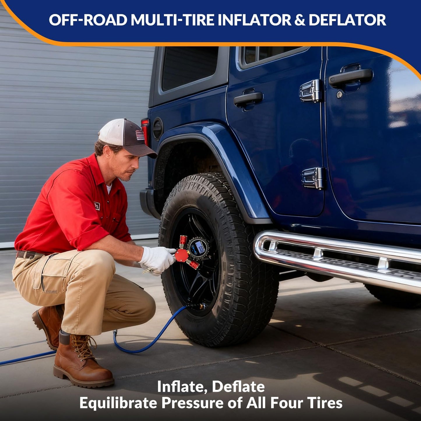 MILADO 4 Tire Inflation System, 4 Tire Inflation Deflation System, 4 Way Tire Inflator, Off Road Tire Inflator with Gauge, Air Down Tire Deflators Kit for Trucks Jeeps Fits Up to 155" Wheelbase
