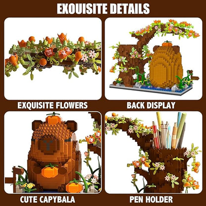 Capybara Building Blocks Set -1880PCS Cute Animals &amp Flowers Building Bricks Kit Kawaii Capybara Gifts Toy for Kids Age 8+ Capybara Stuff Pen Holder&ampDesk Organizer Arts &ampCrafts for Boys