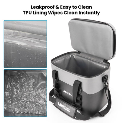 LARCOOL Ultra -Tough 24 Can Soft Cooler Bag | Insulated Waterproof Portable Ice Chest with Adjustable Strap | Large Leak-Proof Lunch Coolers Box for Beach | Travel | Camping | Car | Hiking